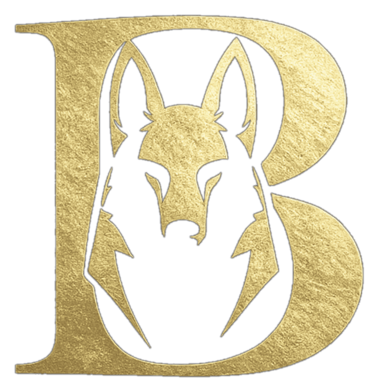 Brasão Bouckhorny: a letra B com um cão guardião